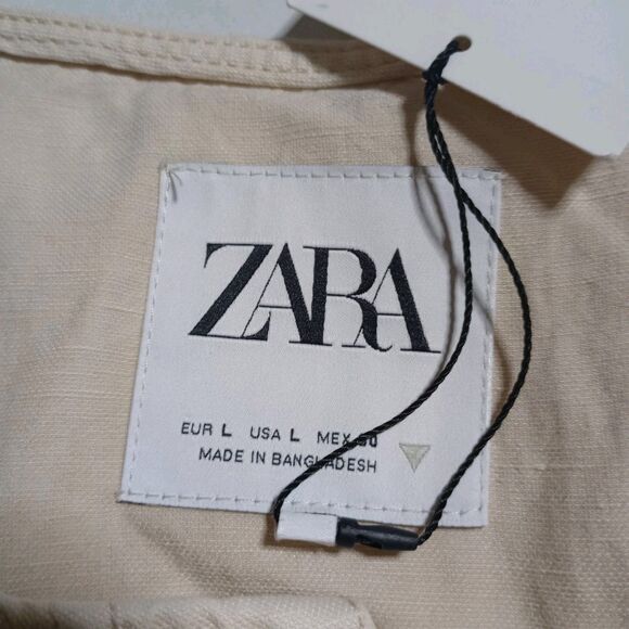 ZARA BEIGE LINEN COTTON BLEND STRAIGHT LEG LONG JUMPSUIT  WITH POCKETS Sz Large - Picture 8 of 10
